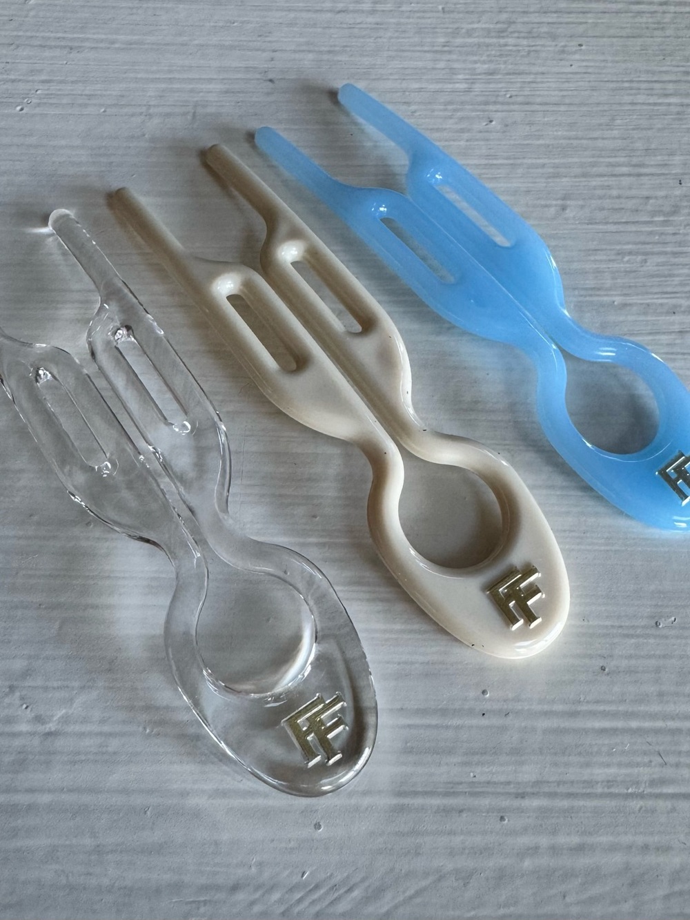Fiona Franchimon No 1 Hairpin Trio NWOT - Transparent, Cream White, Sky Blue